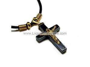 Hematite Cross Pendant 23x34mm Golgen Jesus